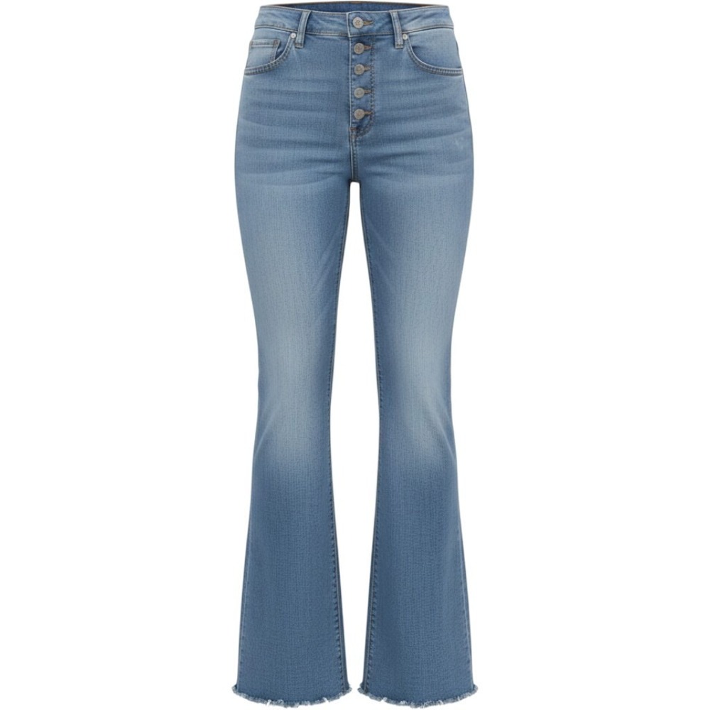We The Free Flare Jeans 31 Bell Bottom Button Fly Raw Hem Denim Boho Hippie